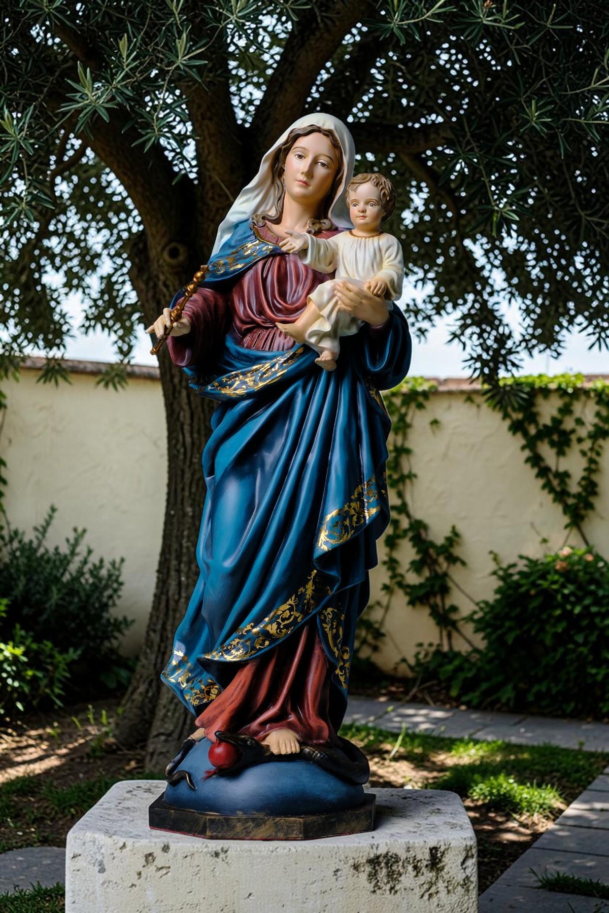 Madonna and Child Statue 50cm Antique Catholic Virgin Mary Holding Baby Jesus