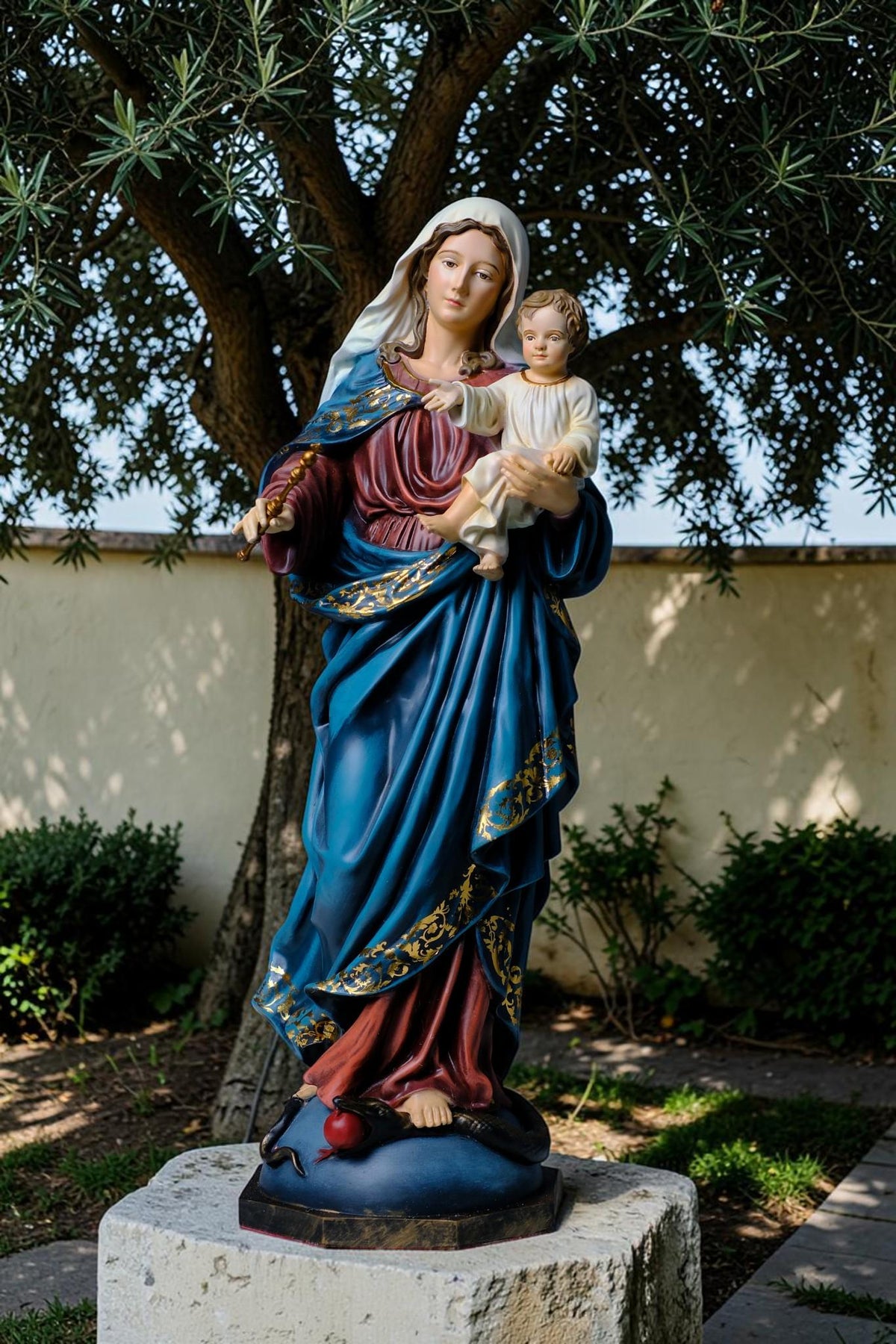 Madonna and Child Statue 50cm Antique Catholic Virgin Mary Holding Baby Jesus