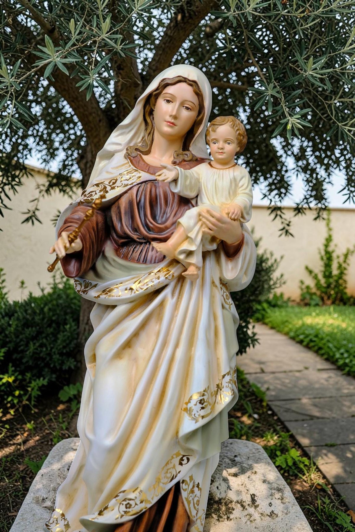 Madonna and Child Statue 50cm Antique Catholic Virgin Mary Holding Baby Jesus