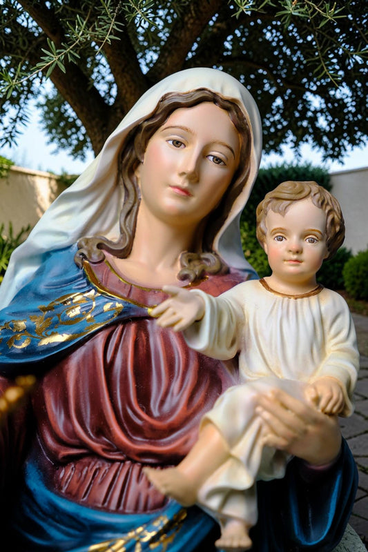 Madonna and Child Statue 50cm Antique Catholic Virgin Mary Holding Baby Jesus