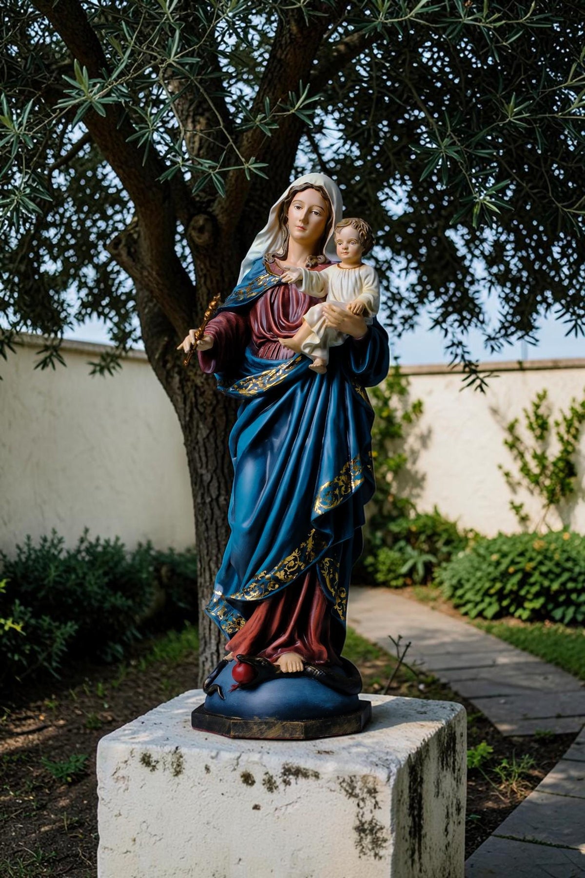 Madonna and Child Statue 50cm Antique Catholic Virgin Mary Holding Baby Jesus