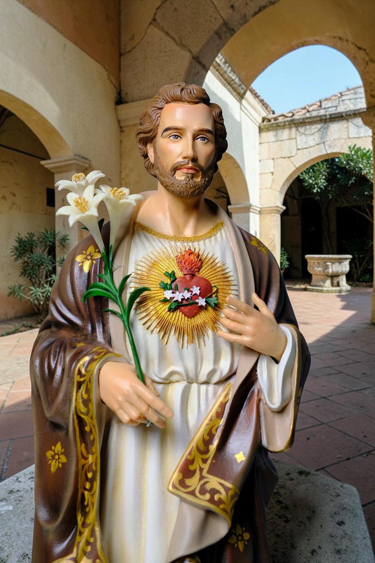 Saint Joseph Statue 40cm Green Hand Painted Catholic Stone Resin Sculpture