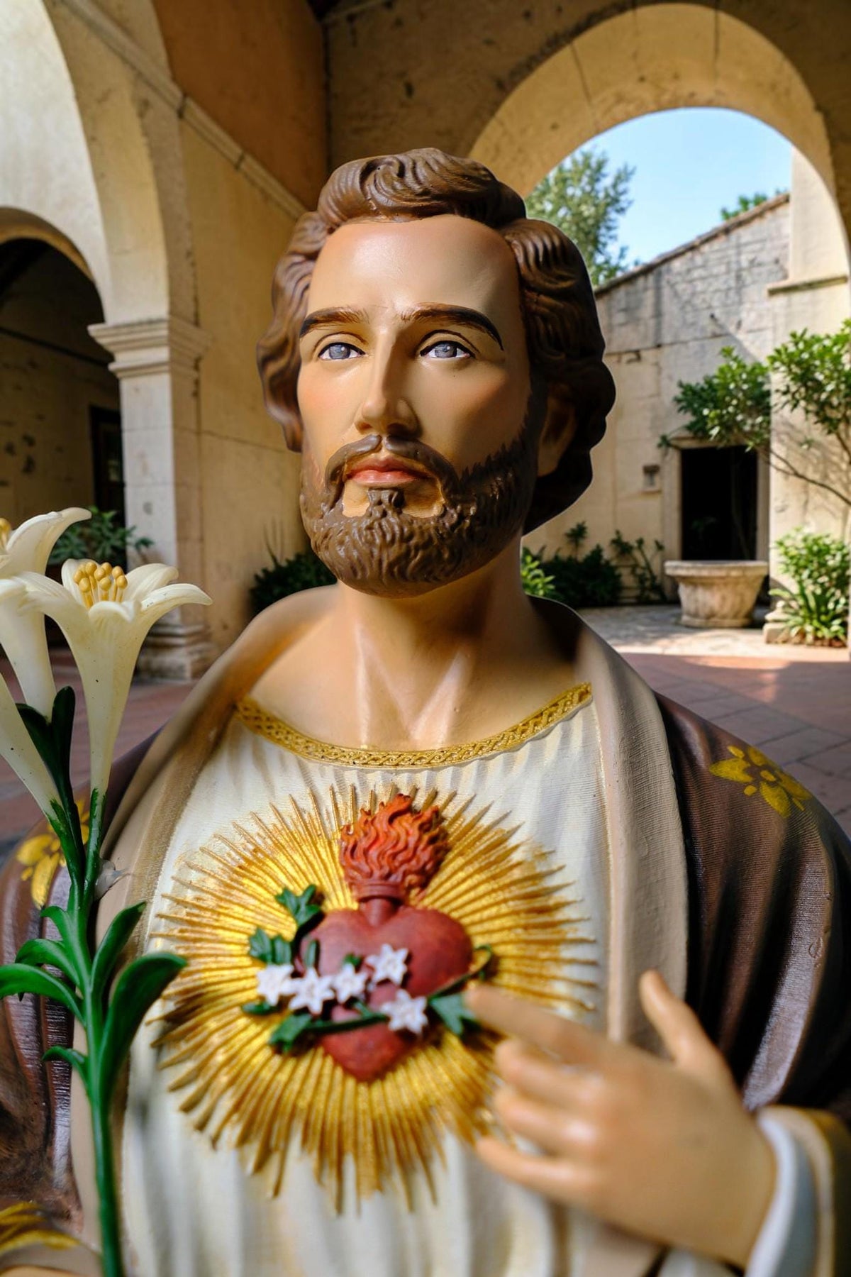 Saint Joseph Statue 40cm Green Hand Painted Catholic Stone Resin Sculpture