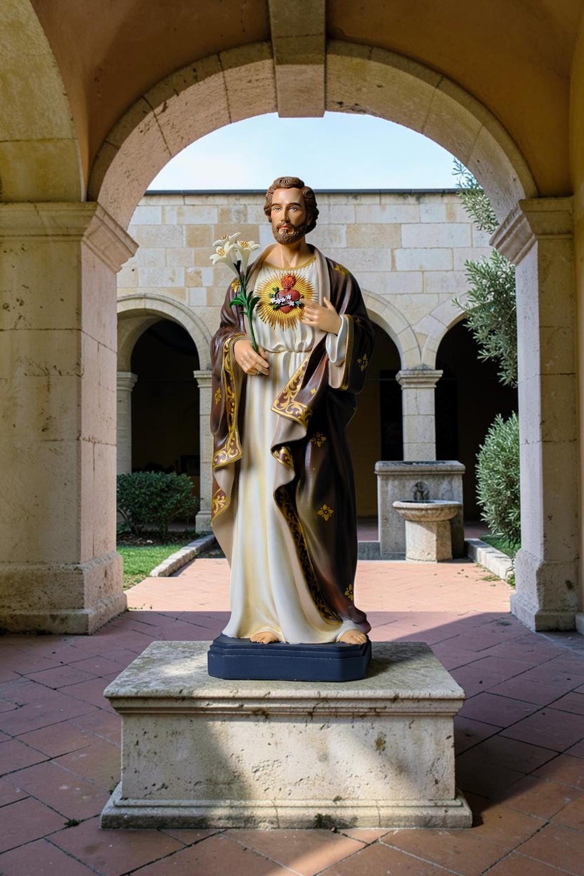 Saint Joseph Statue 40cm Green Hand Painted Catholic Stone Resin Sculpture