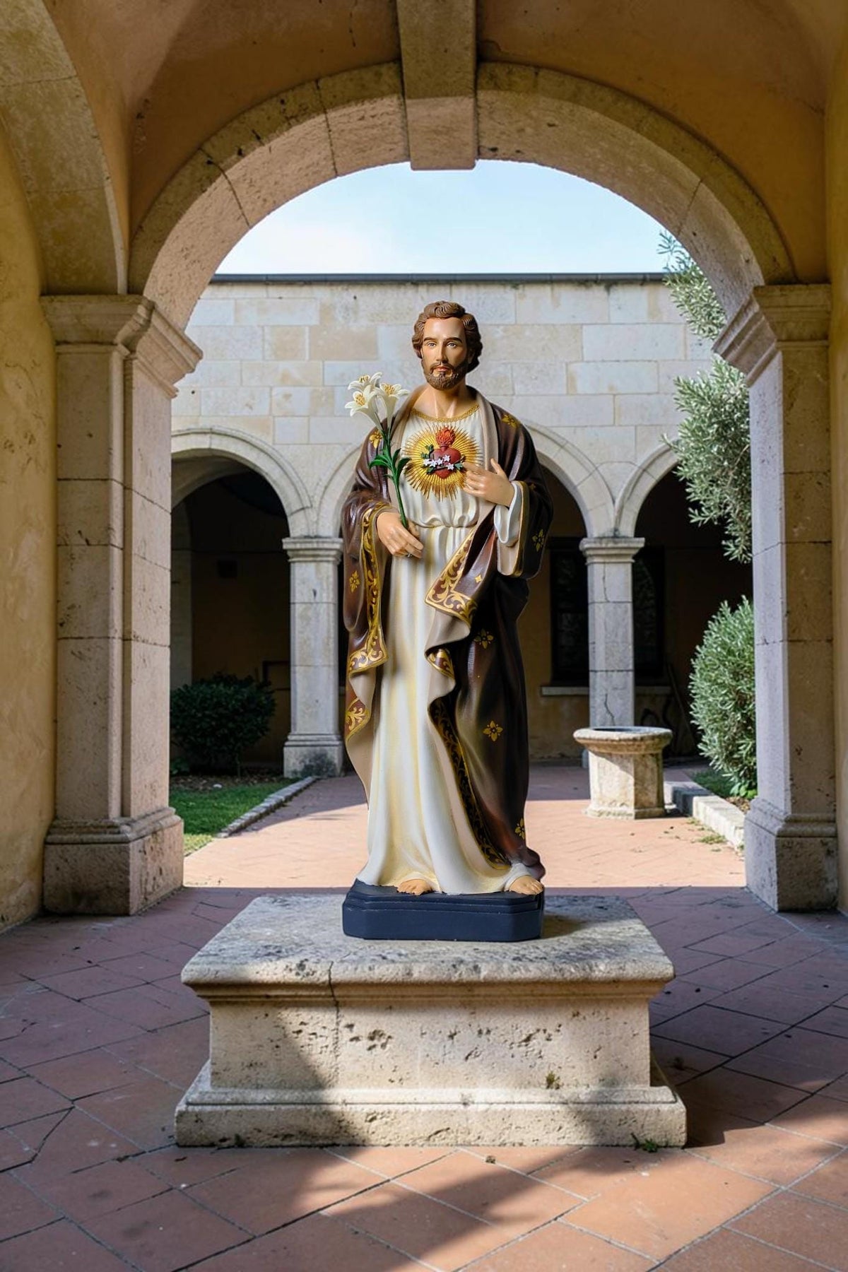 Saint Joseph Statue 40cm Green Hand Painted Catholic Stone Resin Sculpture