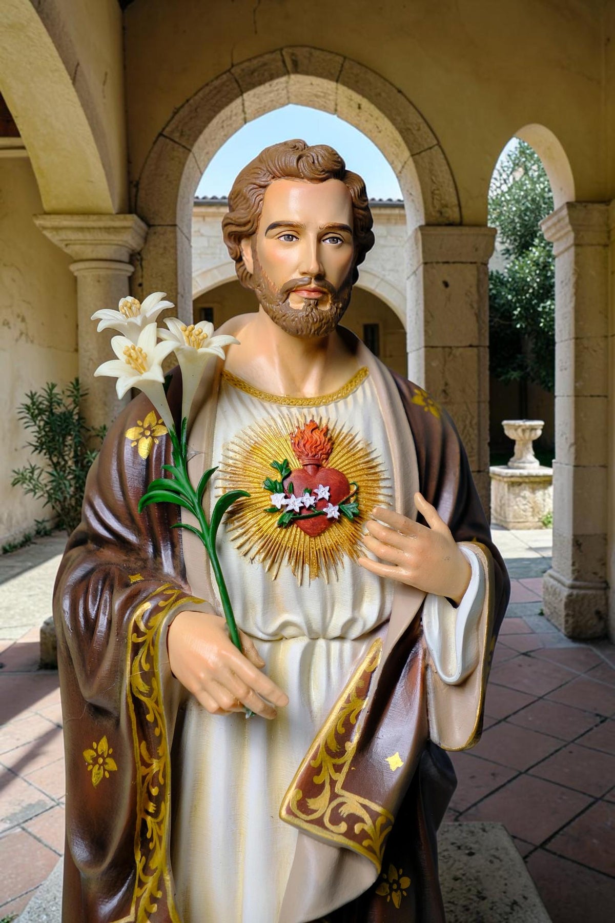 Saint Joseph Statue 40cm Green Hand Painted Catholic Stone Resin Sculpture