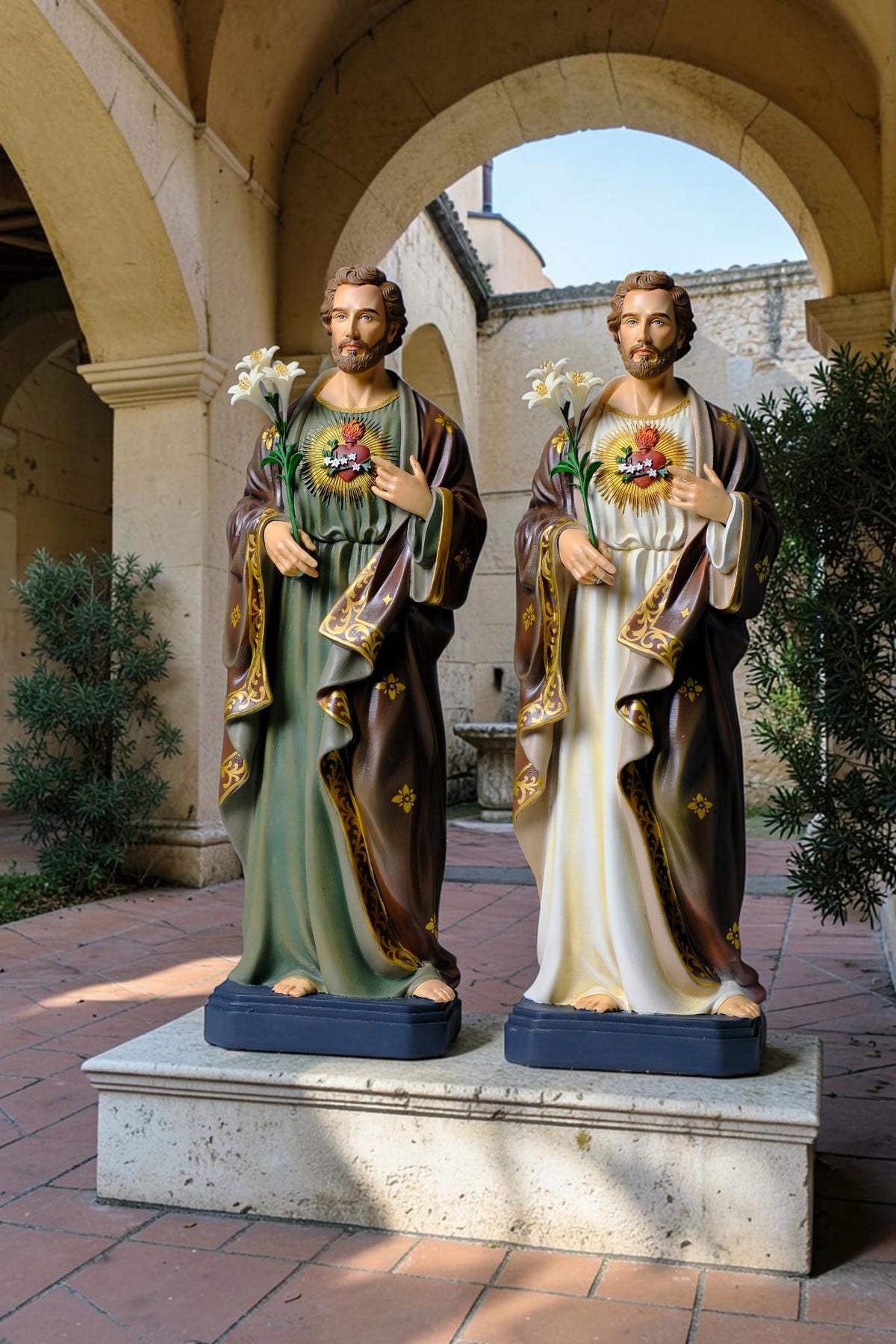 Saint Joseph Statue 40cm Green Hand Painted Catholic Stone Resin Sculpture