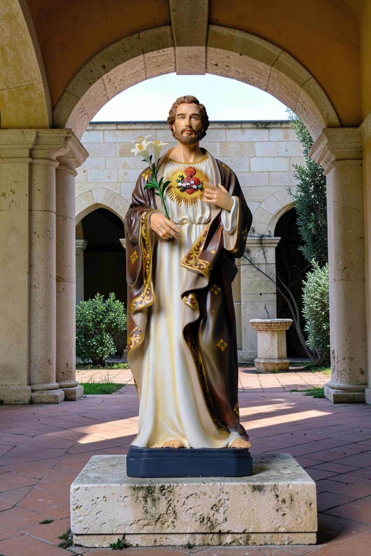 Saint Joseph Statue 40cm Green Hand Painted Catholic Stone Resin Sculpture