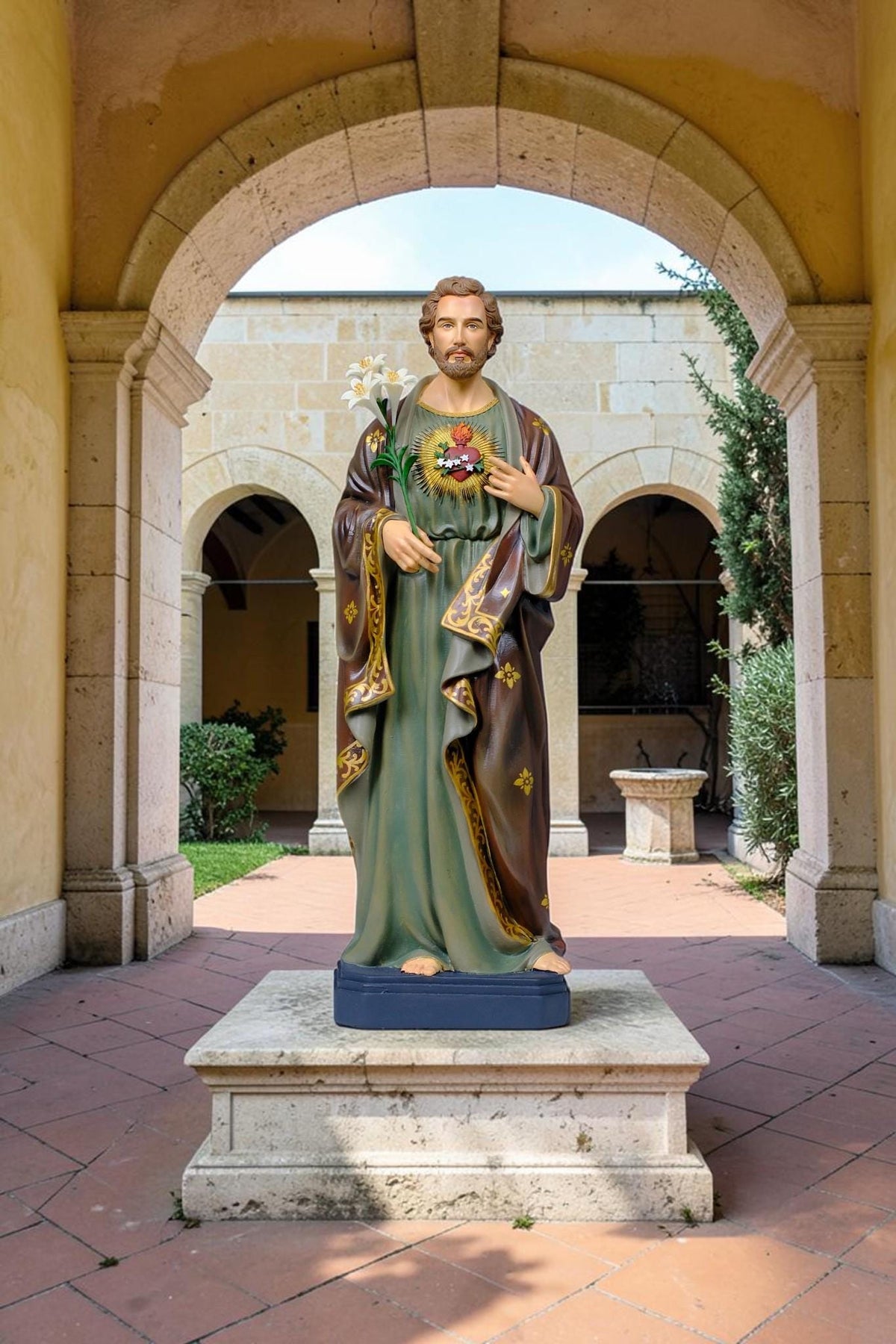 Saint Joseph Statue 40cm Green Hand Painted Catholic Stone Resin Sculpture