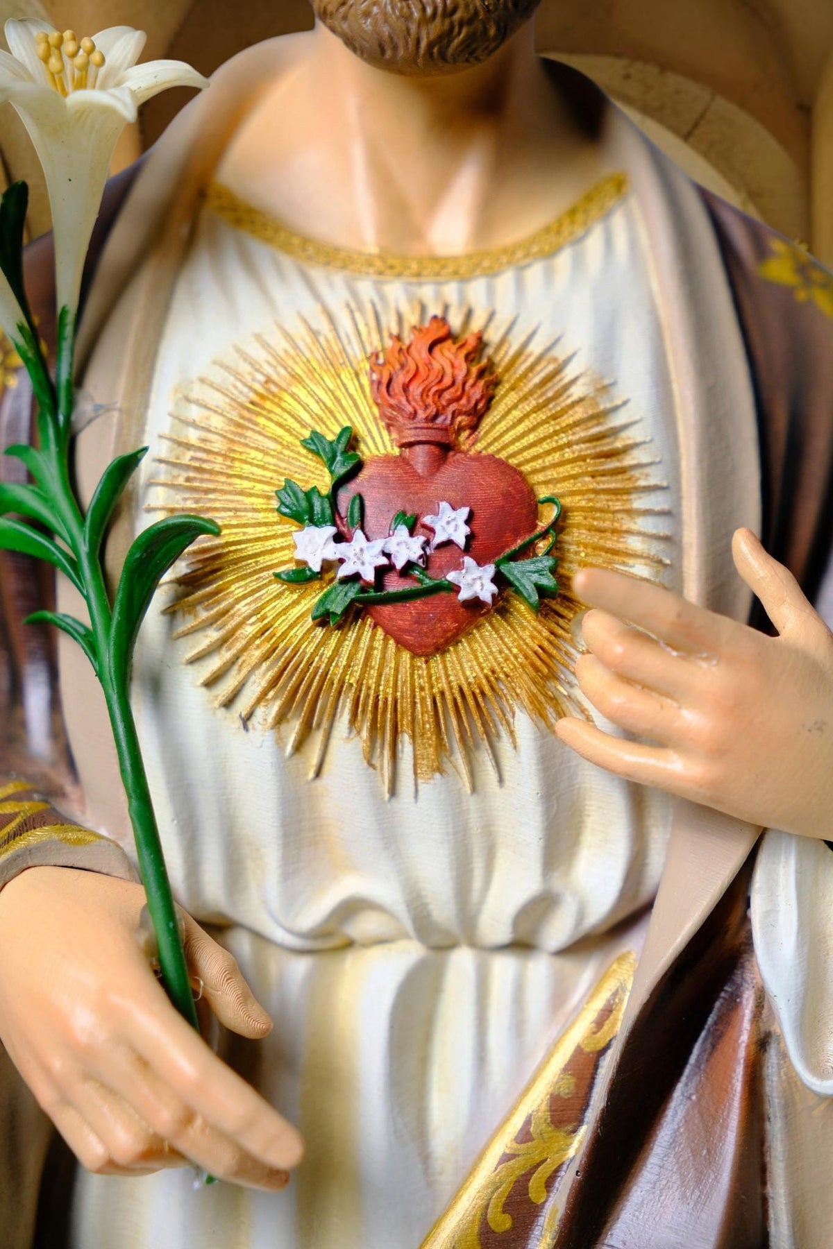 Saint Joseph Statue 40cm Green Hand Painted Catholic Stone Resin Sculpture