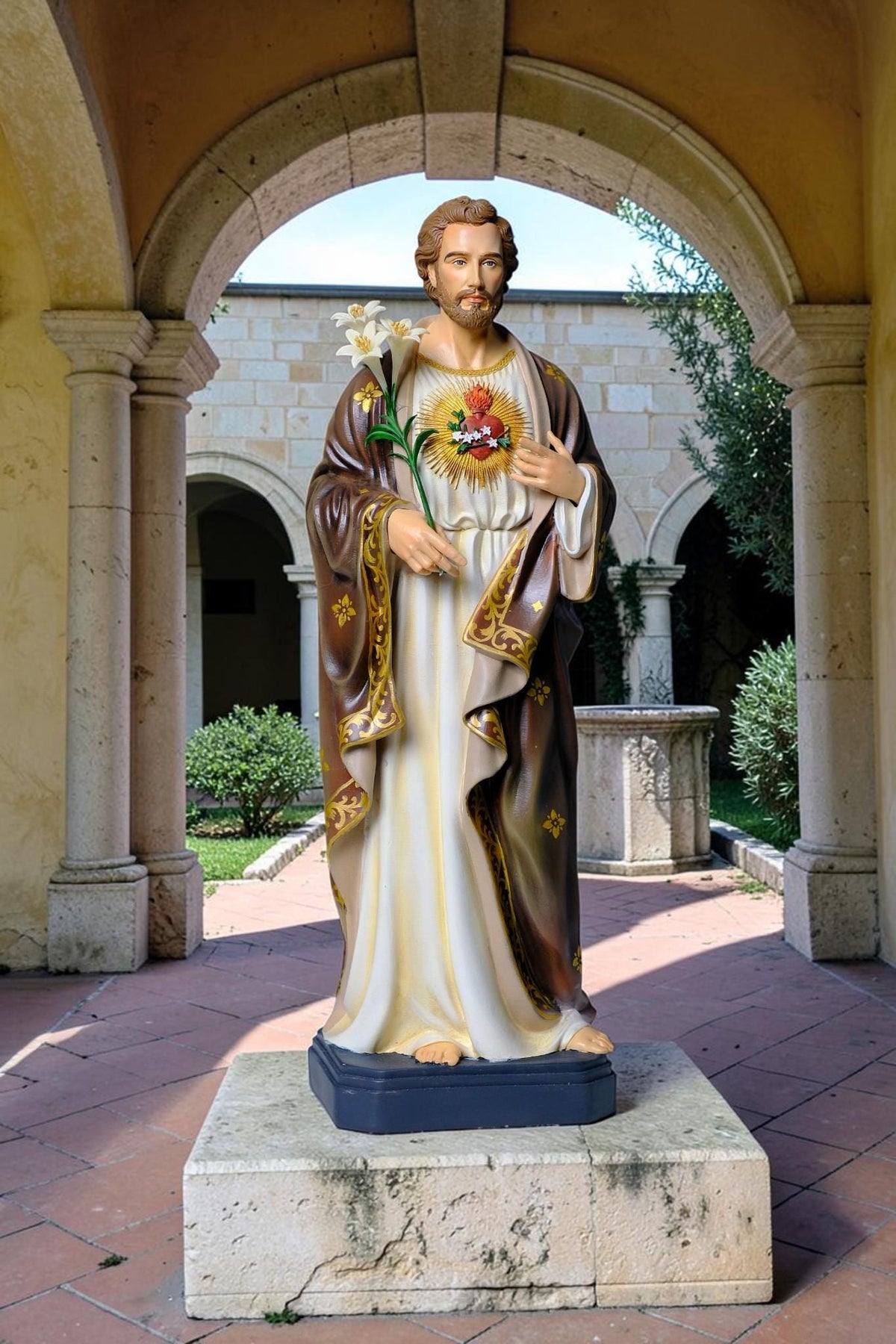 Saint Joseph Statue 40cm Green Hand Painted Catholic Stone Resin Sculpture