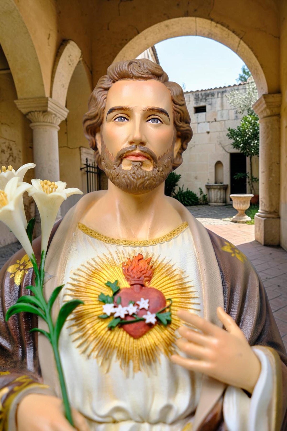 Saint Joseph Statue 40cm Green Hand Painted Catholic Stone Resin Sculpture