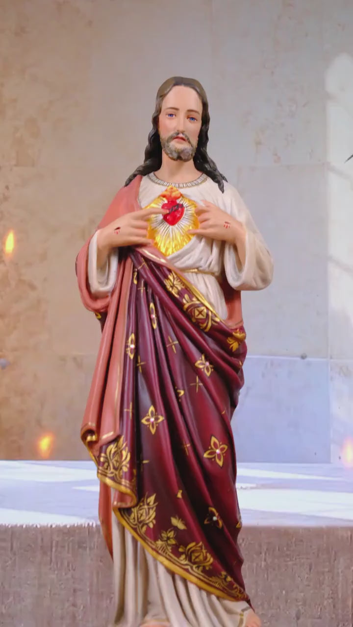 Hand-Painted Sacred Heart of Jesus Statue | Antique Style Catholic Decor (55cm)