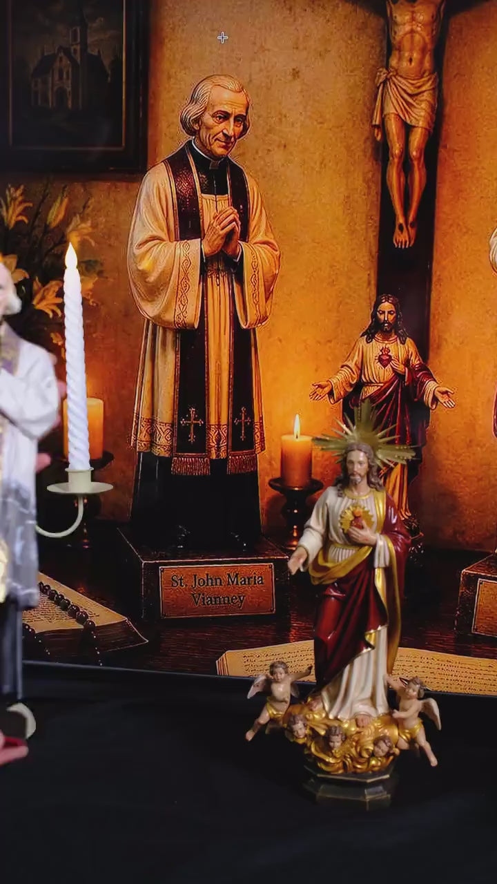 Handmade St John Mary Vianney Statue 37cm Catholic Saint Figurine Curé of Ars Priest Statue Religious Home Altar Catholic Gift