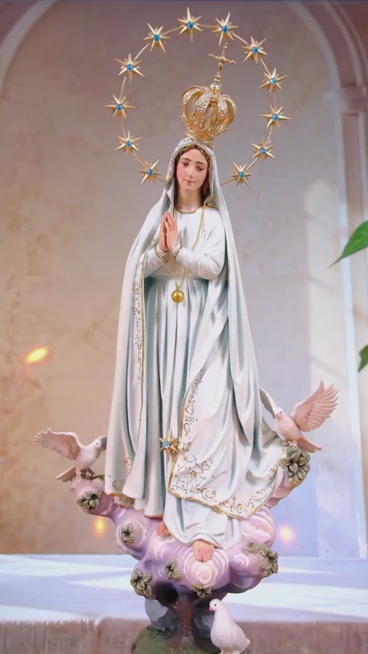 Hand-Painted Our Lady of Peace Statue 40cm Marian Figurine with Doves, Gold Accents, Home Altar Decor