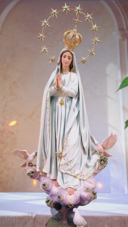 Hand-Painted Our Lady of Peace Statue 40cm Marian Figurine with Doves, Gold Accents, Home Altar Decor