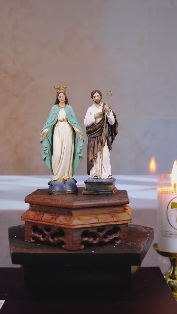 Hand-Painted Saint Joseph & Virgin Mary Statue Set, 13cm Catholic Home Altar Decor
