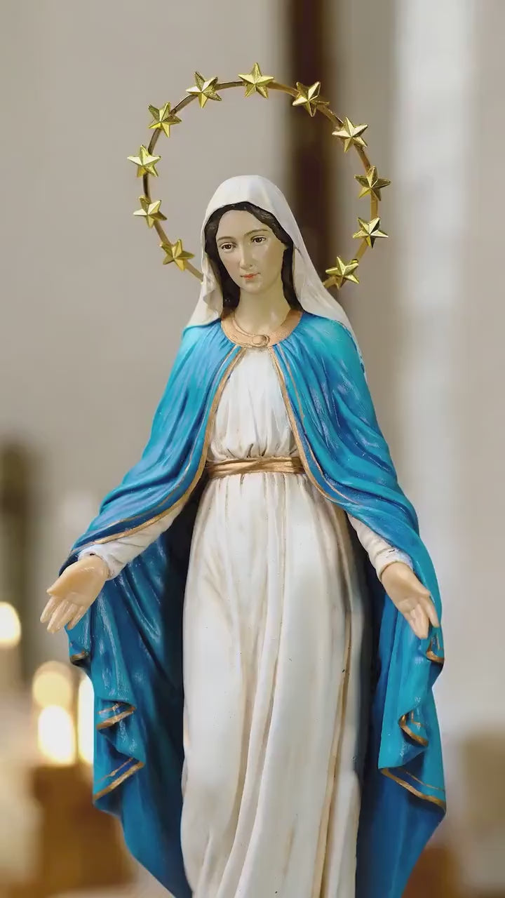 Handcrafted Virgin Mary Statue: Immaculate Conception, Gold Accents, Copper Crown