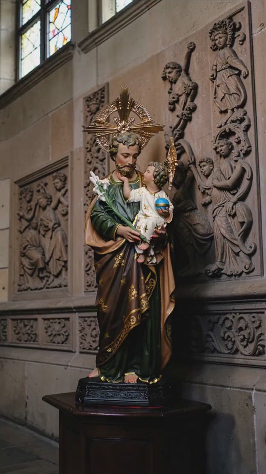 Hand-Painted Saint Joseph and Baby Jesus Statue | Catholic Home Decor (40cm)