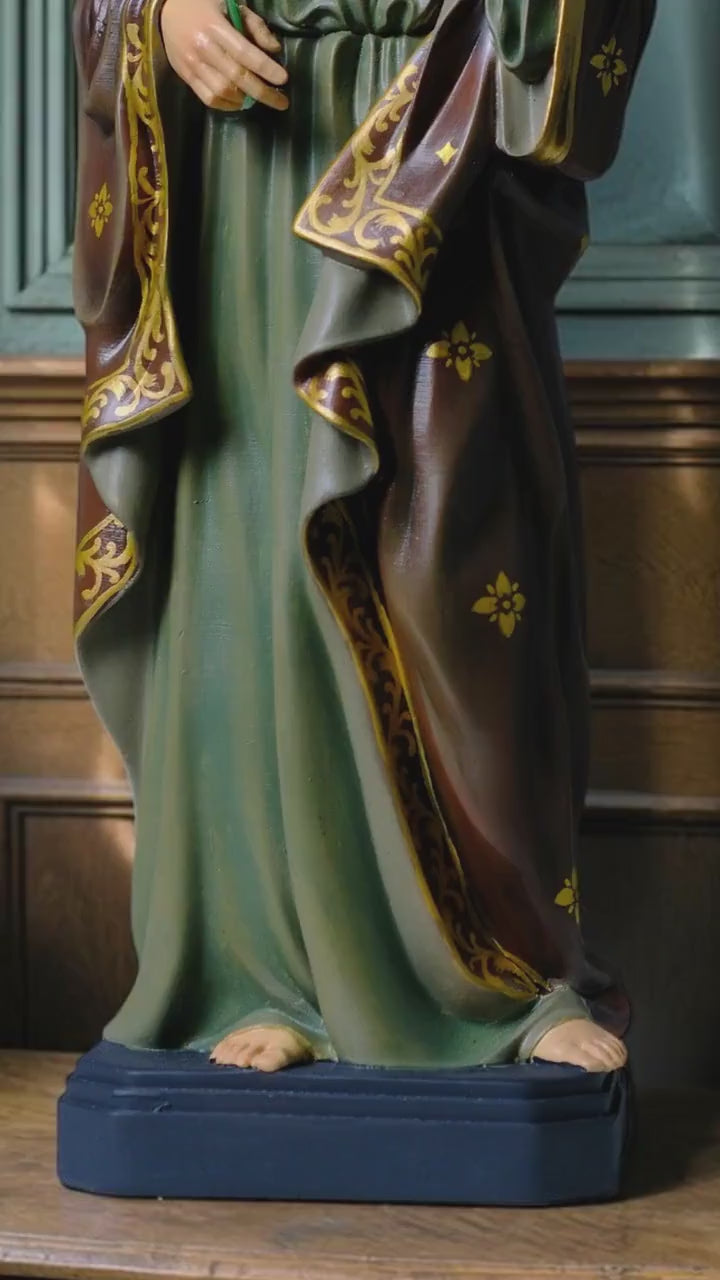 Saint Joseph 40cm Green Catholic Statue with Hand Painted Floral Patterns