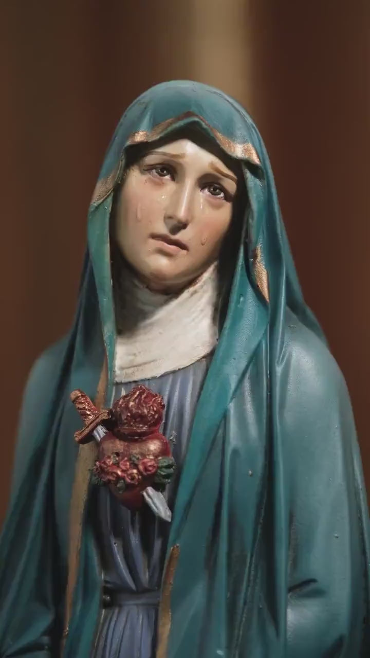 Hand-Painted Our Lady of Sorrows Statue: Catholic Home Decor (11.8 inches