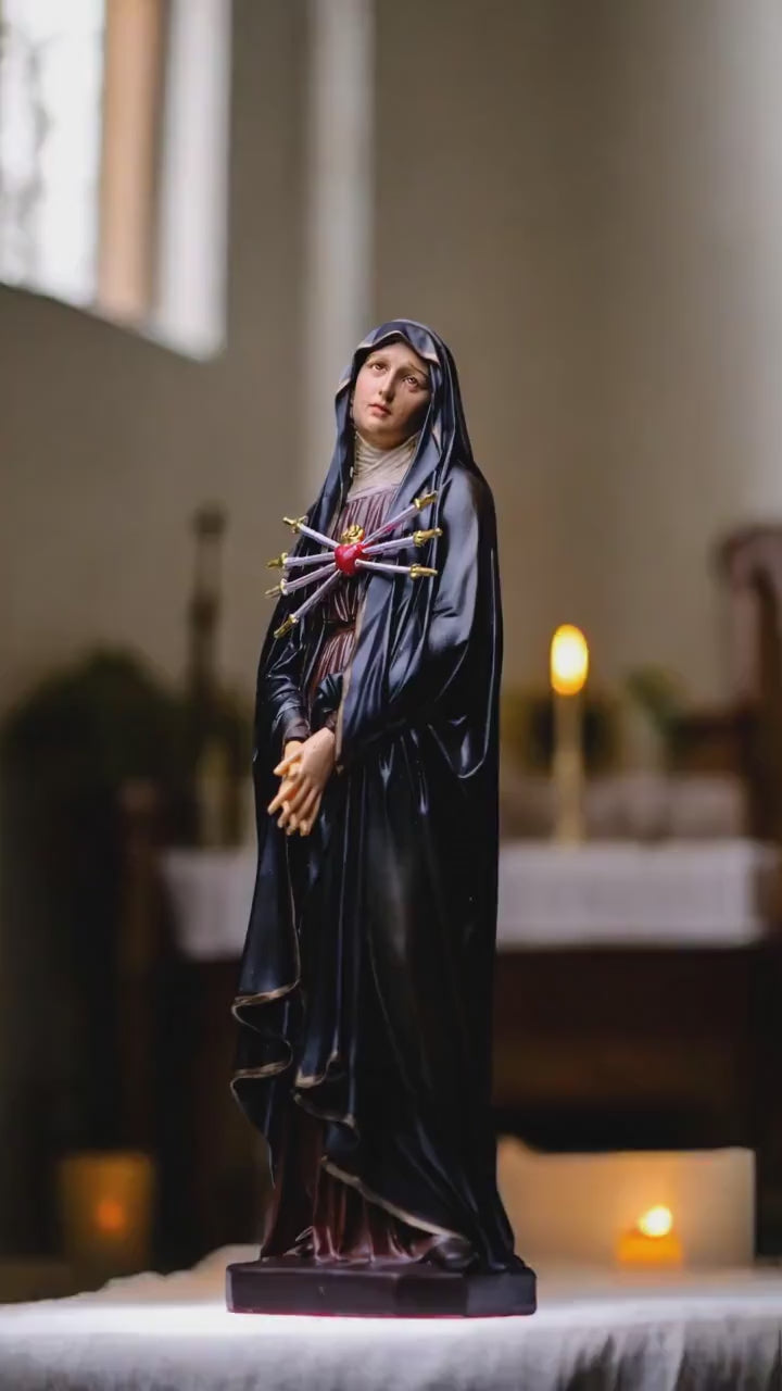Hand-Painted Our Lady of Sorrows Statue: Catholic Home Decor (11.8 inches