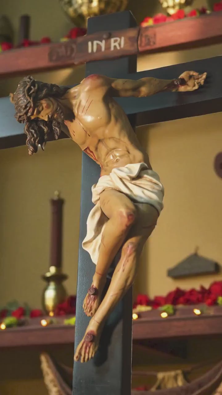 Hand-Painted Catholic Altar Set: Jesus Crucifix, Mary & Saint John Statues