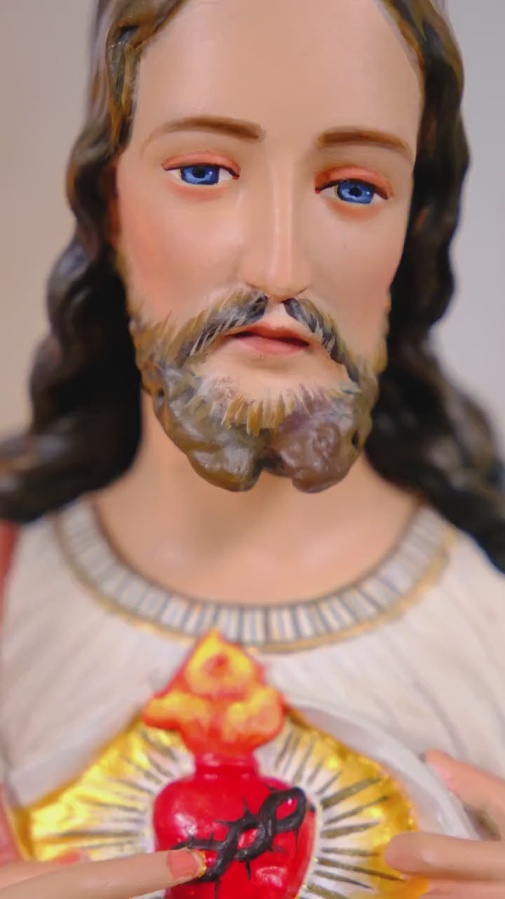 Hand-Painted Sacred Heart of Jesus Statue | Antique Style Catholic Decor (55cm)