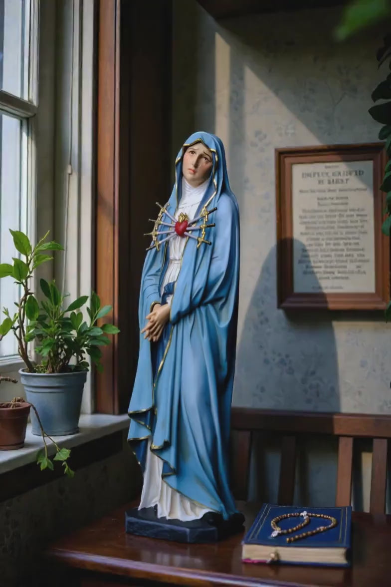 Our Lady of Sorrows Statue 30cm Hand-Painted Catholic Figurine Home Altar Decor