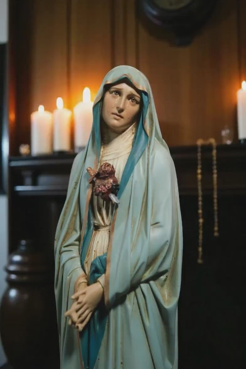 Our Lady of Sorrows Statue 30cm | Hand Painted Antique Style Catholic Statue for Prayer Corner Home Altar Gift