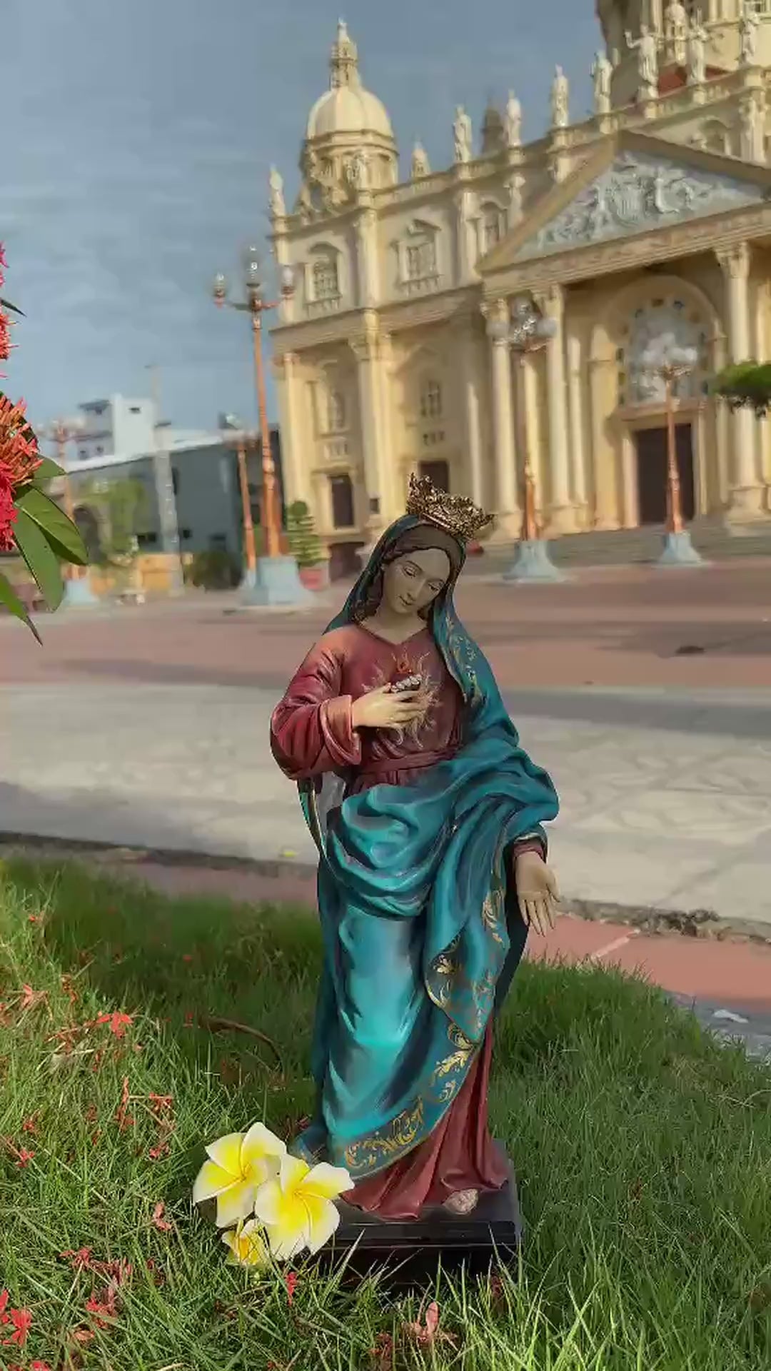 Handmade Immaculate Heart of Mary Statue, 40cm Catholic Virgin Mary Figurine, Antique Brass Crown