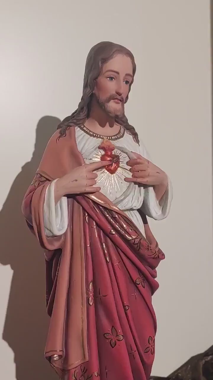Hand-Painted Sacred Heart of Jesus Statue | Antique Style Catholic Decor (55cm)