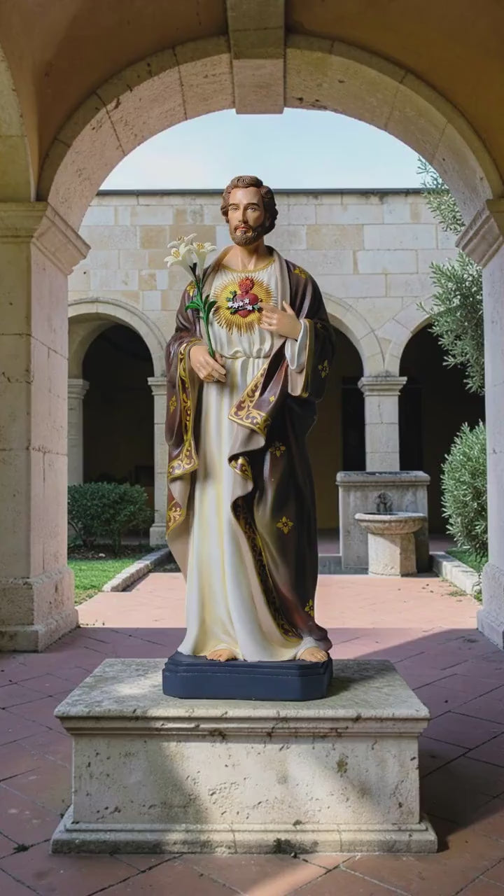 Saint Joseph Statue 40cm Green Hand Painted Catholic Stone Resin Sculpture