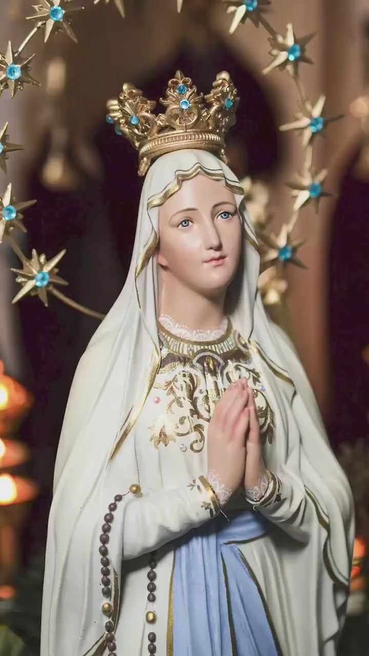 Hand-Painted Our Lady of Lourdes Statue: Antique Finish, Home Altar Decor