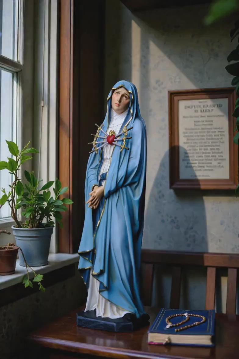 Our Lady of Sorrows Statue 30cm Hand-Painted Catholic Figurine Home Altar Decor