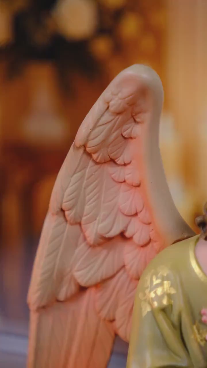 Hand-Painted Kneeling Angel Statues, Catholic Religious Decor, Stone Resin Figurines