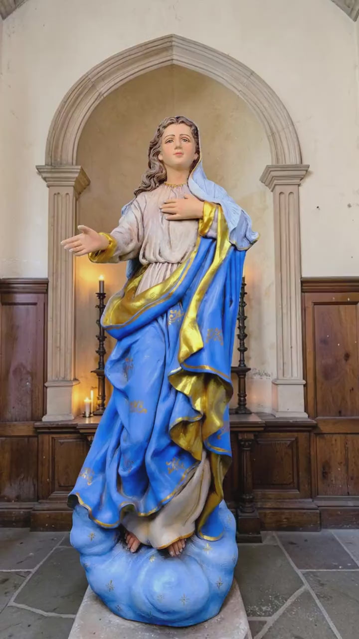 Hand-Painted Assumption of Mary Statue, Ornate Stone Resin Catholic Home Altar Decor, Marian Religious Figurine (50cm)