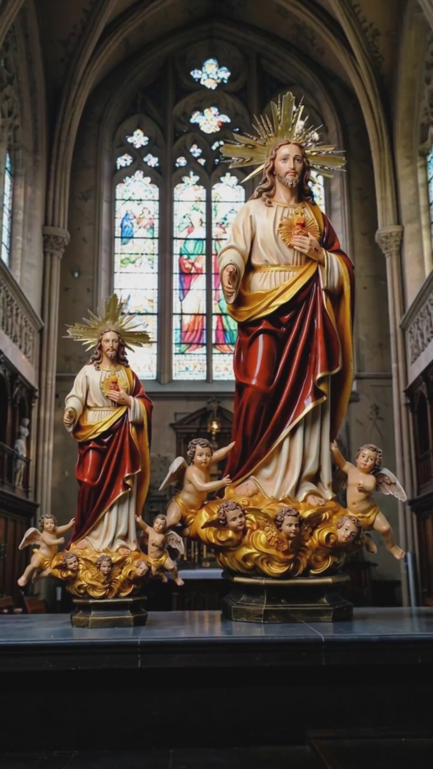 Sacred Heart of Jesus Statue with Angels, Handmade Catholic Statue, Religious Home Altar Decor, Christian Gift, 35cm 60cm