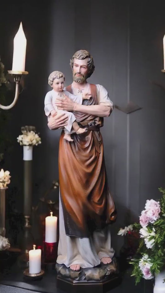 Handmade Saint Joseph and Child Jesus Statue | Hand-Painted Catholic Figurine (53cm)