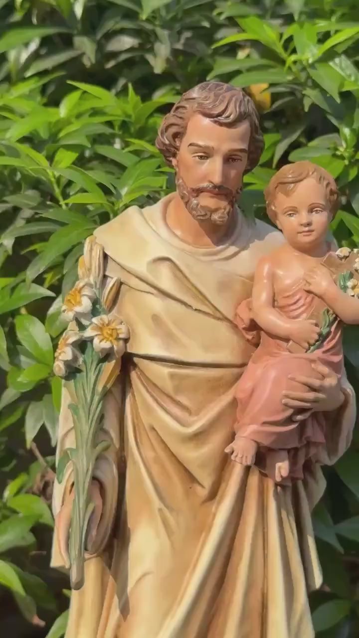 Saint Joseph with Child Statue, Hand-Painted Antique Finish, 30cm Catholic Home Altar Decor