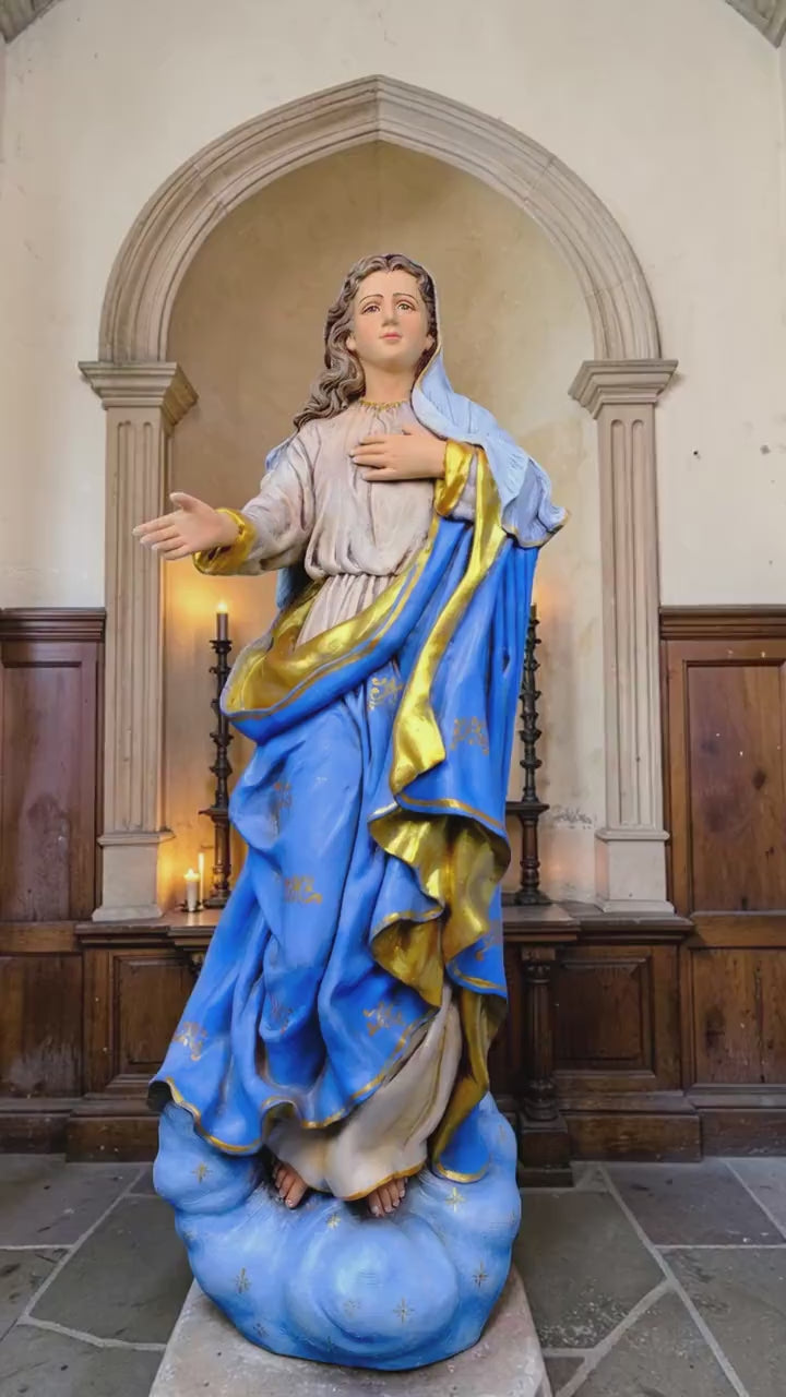 Hand-Painted Assumption of Mary Statue, Ornate Stone Resin Catholic Home Altar Decor, Marian Religious Figurine (50cm)