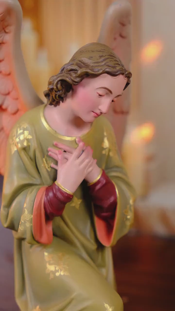 Hand-Painted Kneeling Angel Statues, Catholic Religious Decor, Stone Resin Figurines