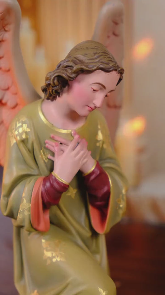 Hand-Painted Kneeling Angel Statues, Catholic Religious Decor, Stone Resin Figurines