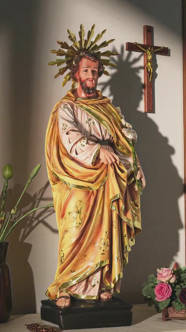 Handcrafted Saint Joseph Statue with Lily: Gold Leaf Catholic Gift