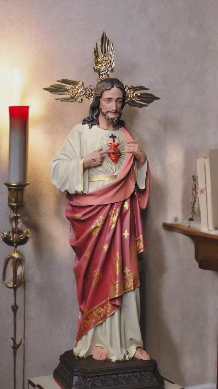 Hand-Painted Sacred Heart of Jesus Statue, Catholic Home Altar Decor, 40cm