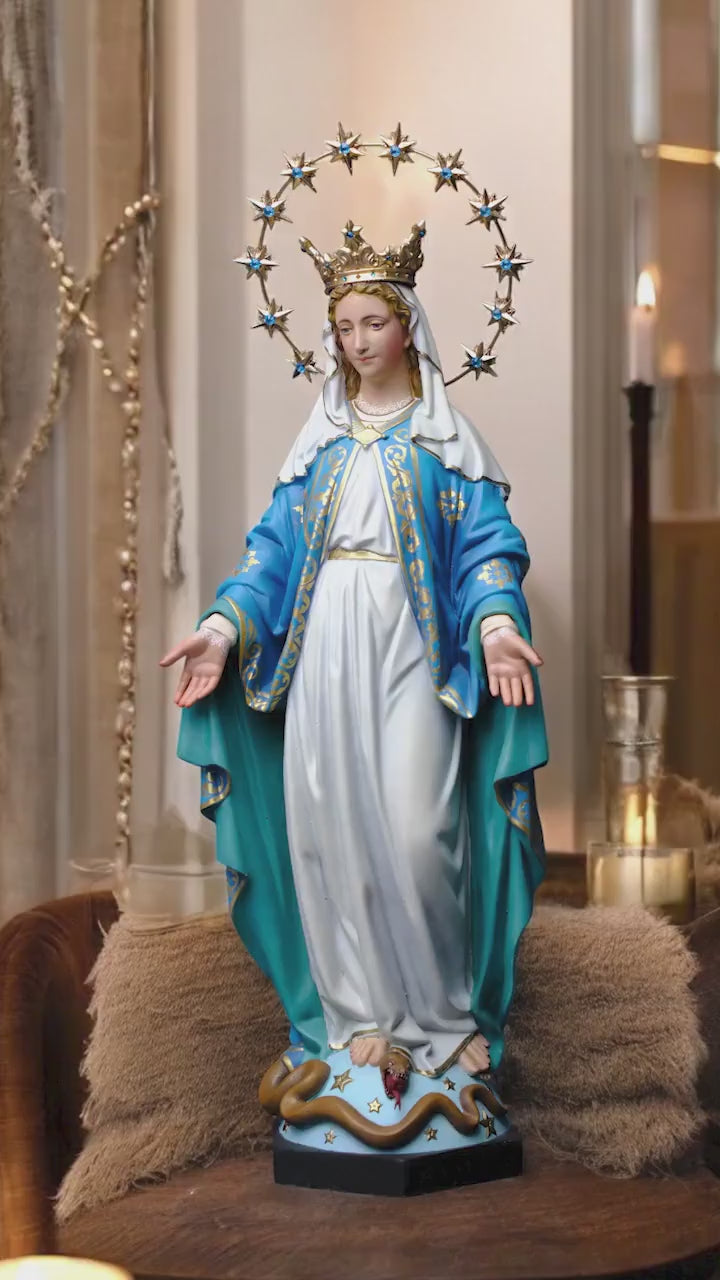 Hand-Painted Our Lady of Grace Statue: Virgin Mary Figurine, Antique Finish, 40cm