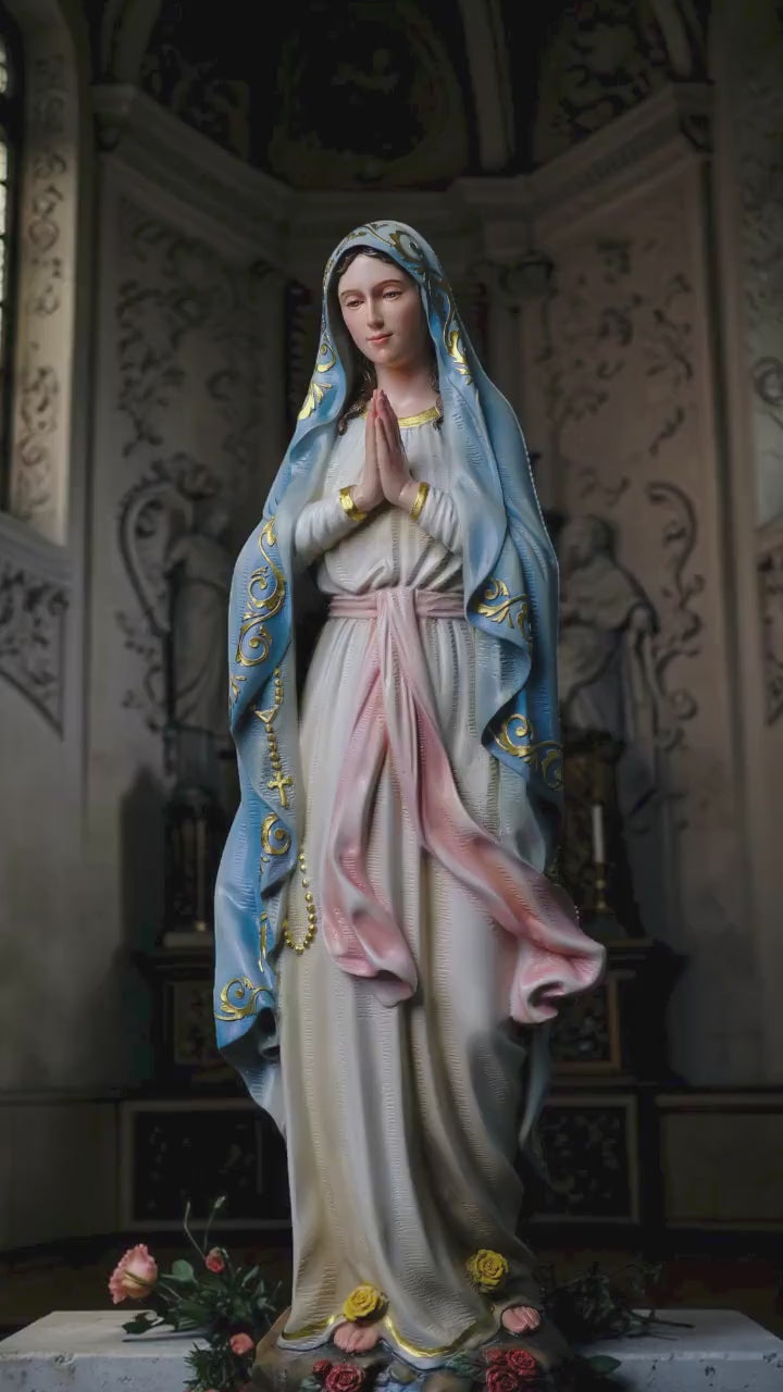 Our Lady of Lourdes Statue, Hand-Painted Catholic Figurine, Religious Decor, Prayer Altar Piece