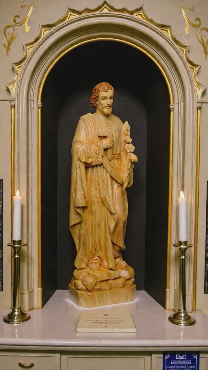 Hand-Carved Saint Joseph Statue, 40cm Po Mu Wood Catholic Figurine