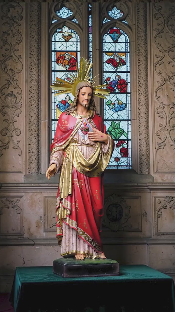 Hand-Painted Sacred Heart of Jesus Statue, 40cm Catholic Home Altar Decor, Antique Finish Figure