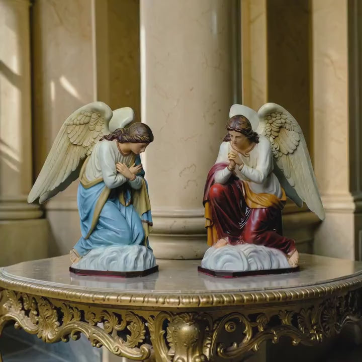 Pair of Kneeling Angel Statues Catholic Angel Figurines Prayer Altar Decor Religious Home Decor Christian Gift Church Display